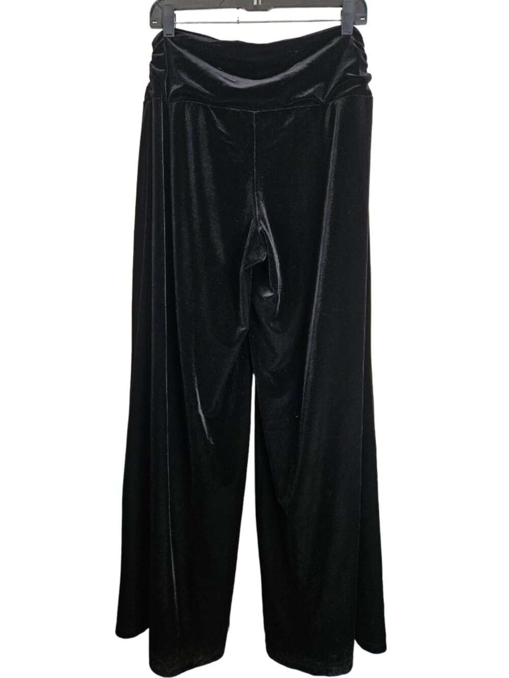 Susan Lawrence Women's Black Velvet Wide-Leg Pull On Pants L Side Waist Ruching
